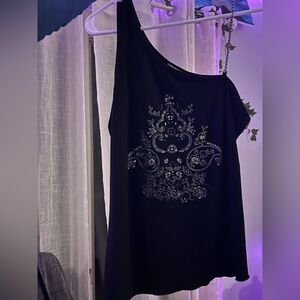 MKM Designs Black One-Shoulder Embellished Tank